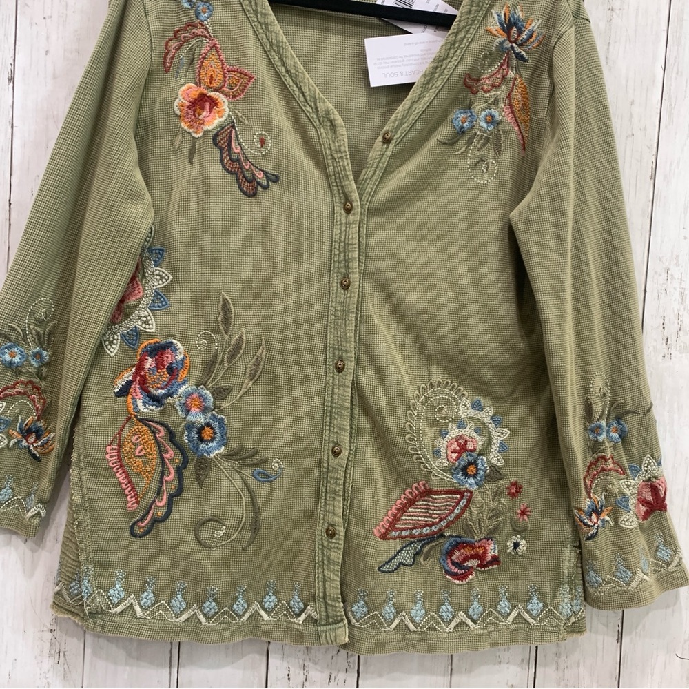 New Karyn Seo M Knit Tove Thermal Jacket Boho Embroidery Cardigan 100% Cotton - Picture 9 of 16